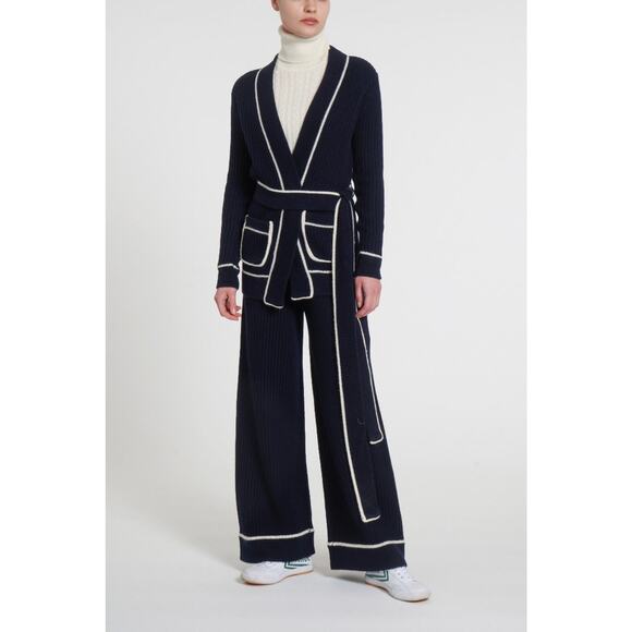 Madeleine Thompson Clover Cashmere Ribbed-Knit Cardigan - S - Navy - Picture 2 of 6